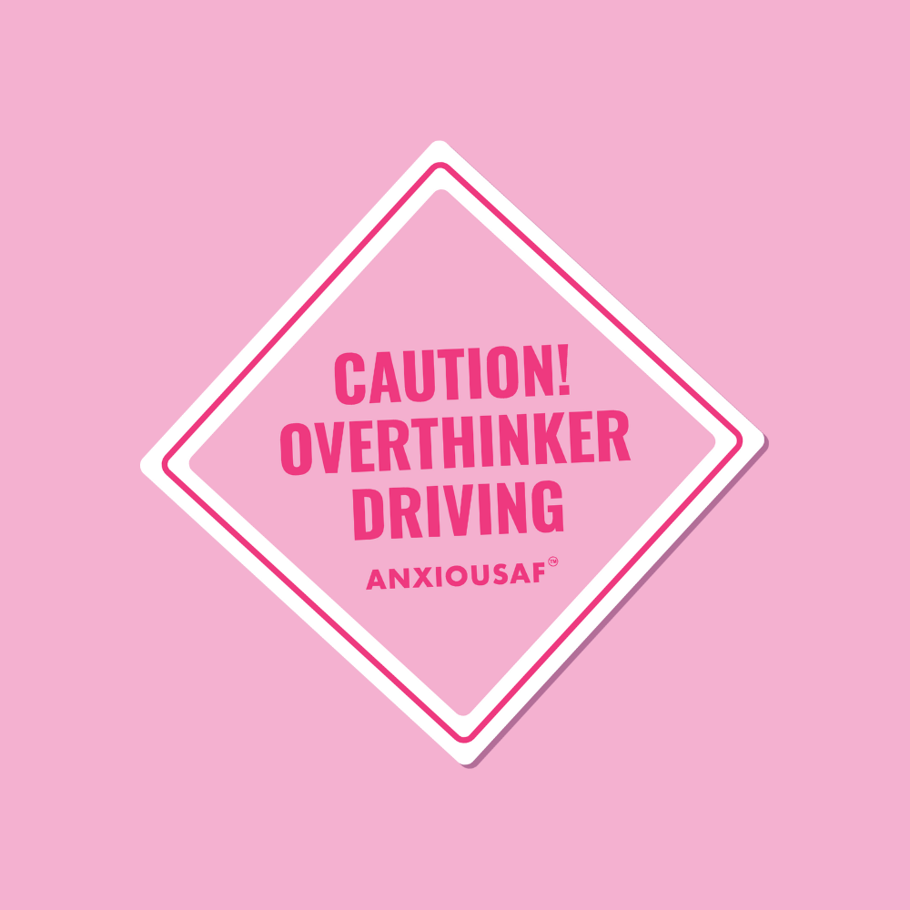 Caution! Overthinker Driving Sticker (Pink)