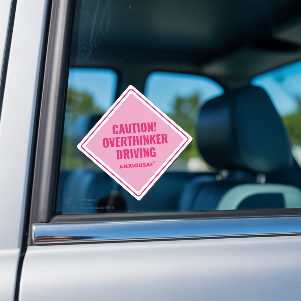 Caution! Overthinker Driving Sticker (Pink)