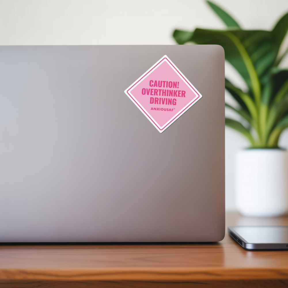 Caution! Overthinker Driving Sticker (Pink)