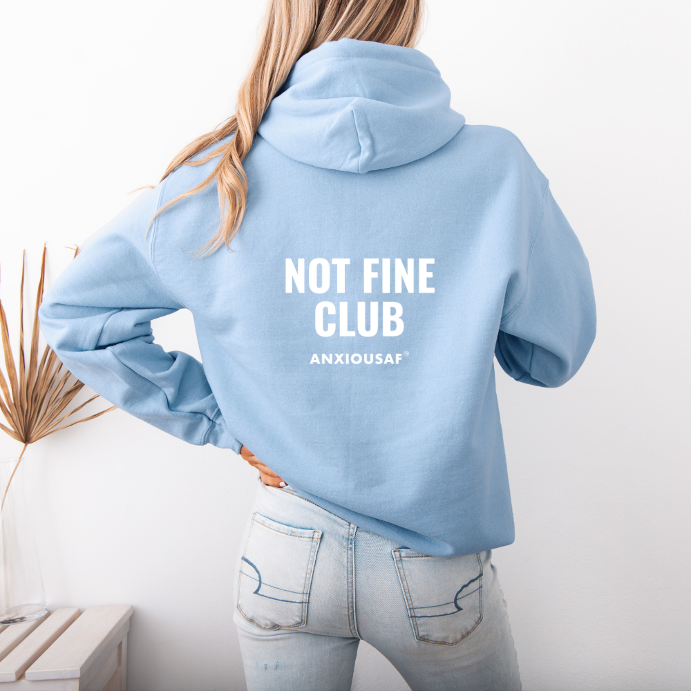 Light blue hoodie with 'Not Fine Club' 